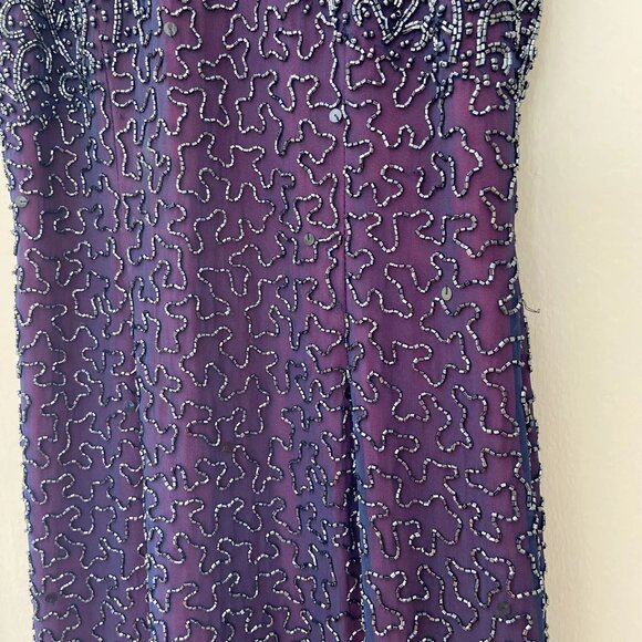 Vintage Cache Maxi Gown Dress Silk Slip Beaded Pink Purple Formal - Picture 3 of 8